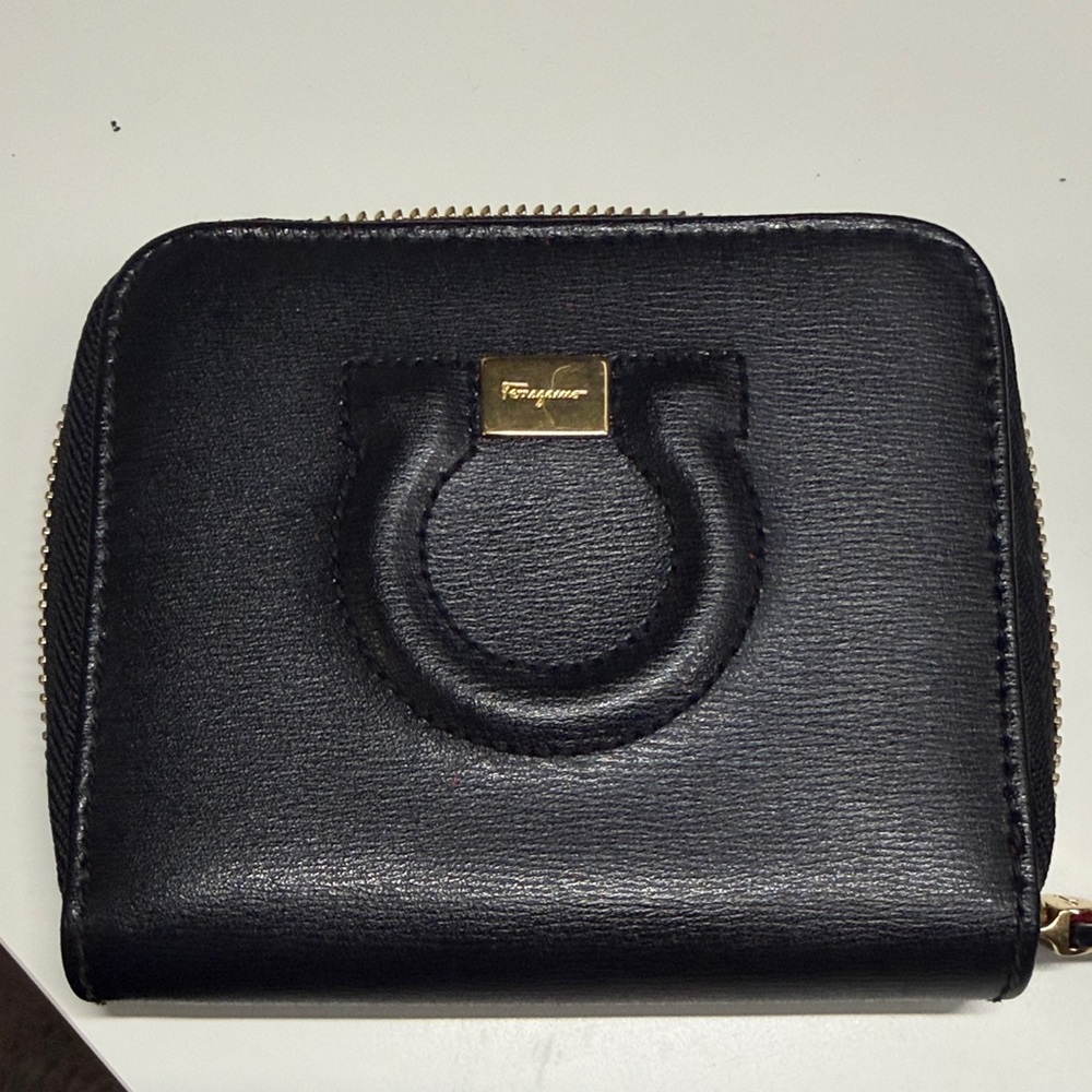 Salvatore Ferragamo Black Leather Zip Wallet